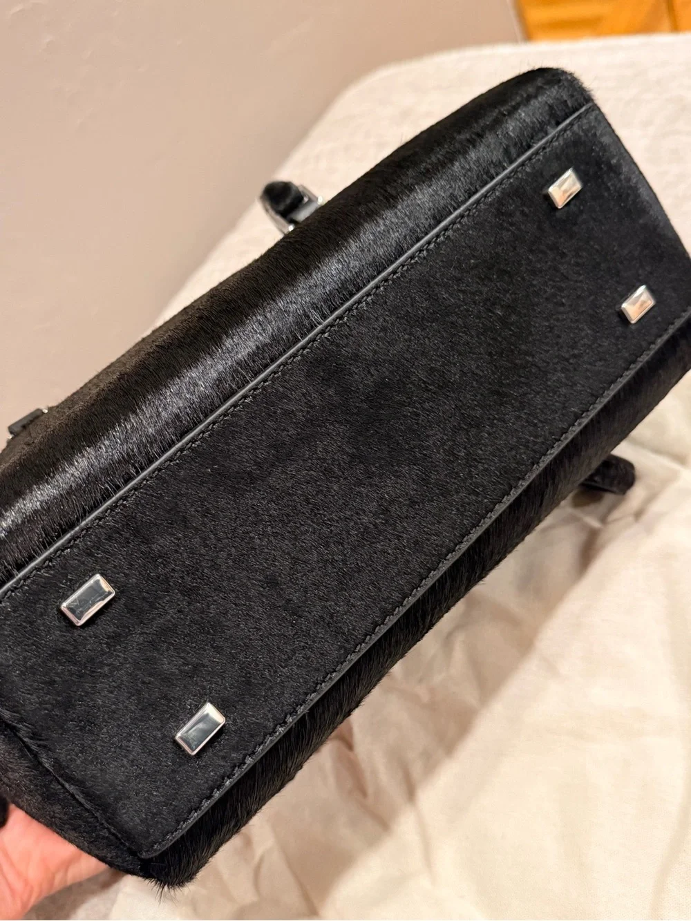 NWT J. Crew Black Delphine shoulder bag in calf hair #061